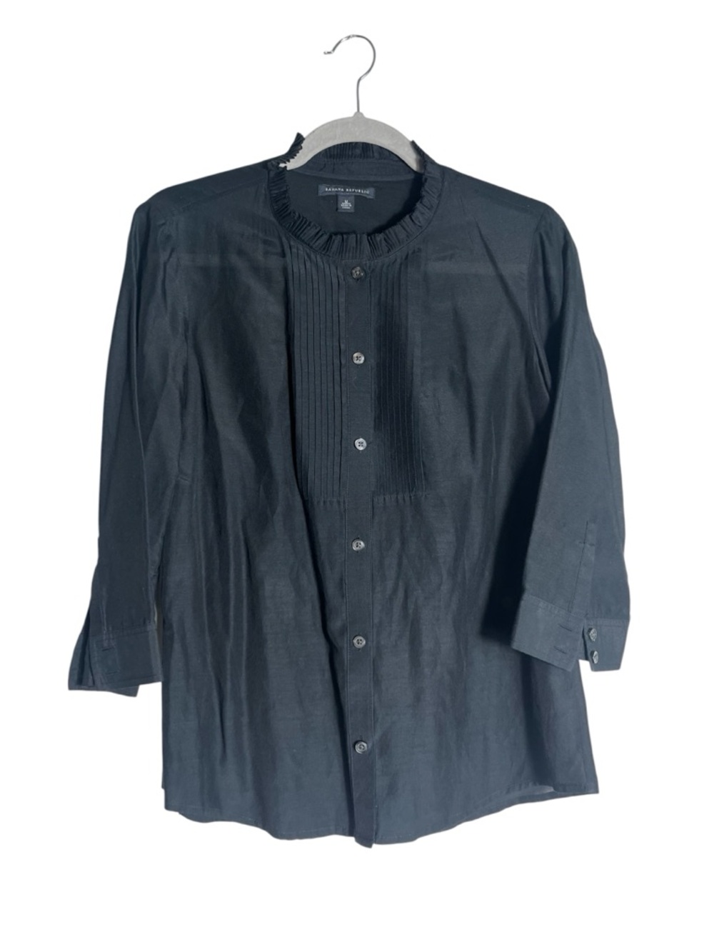 Banana Republic Black Button-Down Pintuck Front Shirt
